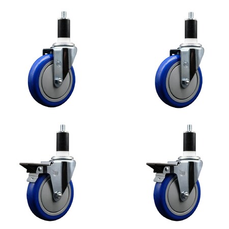 Service Caster 5'' Blue Poly Wheel Swivel 1-3/8'' Expanding Stem Caster Set 2 Brakes, 4PK SCC-EX20S514-PPUB-BLUE-2-PLB-2-138